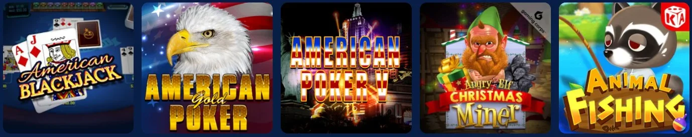 Tafelspellen bij Carlospin Casino met American Blackjack, American Poker en andere casinospellen